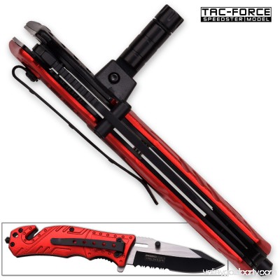 8in TAC Force Firefighter Rescue Flashlight Pocket Knife Spring Assisted Folding Red